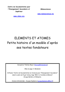 Atomes et éléments : les origines d`un modèle