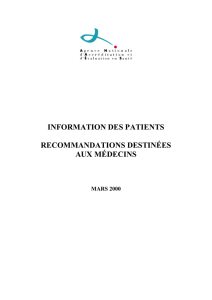 information des patients recommandations destinées aux