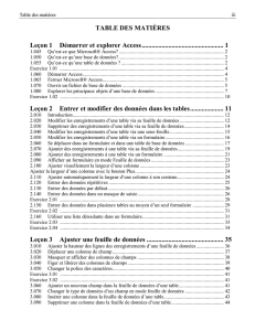 Table des matières - Formation Livres Microsoft Excel Access