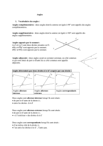 Angles 1. Vocabulaire des angles : Angles complémentaires : deux