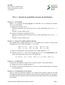 TD n 2 : Densité de probabilité, fonction de distribution.