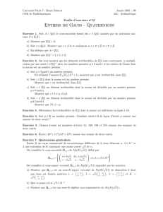 Entiers de Gauss - Quaternions - IMJ-PRG