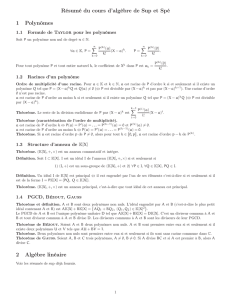 Résumé du cours d`algèbre de Sup et Spé 1 Polynômes 2 Algèbre