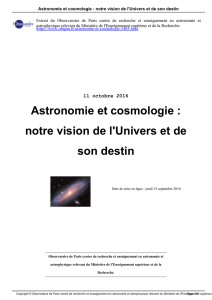 Astronomie et cosmologie : notre vision de l`Univers et de son destin