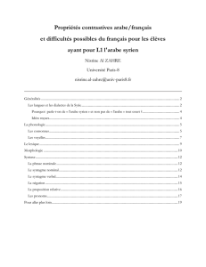 Propriétés contrastives arabe/français et difficultés possibles du