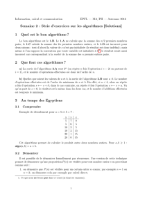 Semaine 2 : Série d`exercices sur les algorithmes [Solutions] 1 Quel