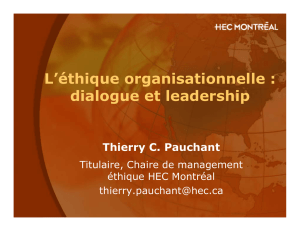 L`éthique organisationnelle : dialogue et leadership