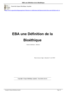 EBA une Définition de la Bioéthique