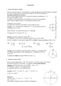Trigonométrie I. mesure des angles en radians Soit C un cercle de