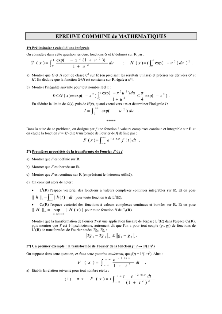 Epreuve Commune De Mathematiques