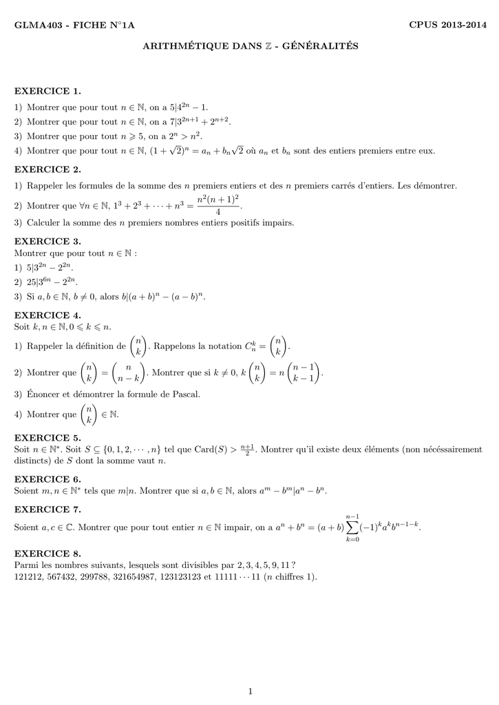 Generalites Exercice 1 1 Montrer Que Pour Tout N N Ona5 4