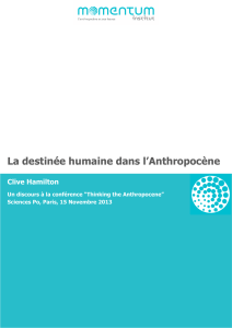 La destinée humaine dans l`Anthropocène