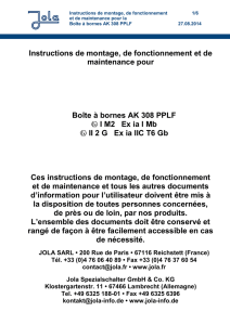Instructions de montage, de fonctionnement et de maintenance pour