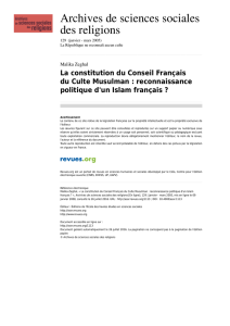 La constitution du Conseil Français du Culte Musulman