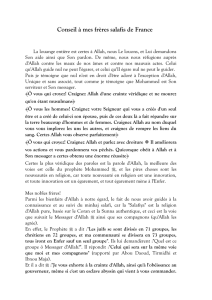 Conseil à mes frères salafis en France - Ahl Al