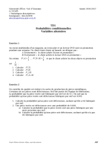 TD1 Probabilités conditionnelles Variables aléatoires