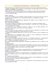 Corrigé du devoir de Grammaire n°1 – LMP 62 2007