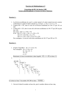 1 Exercices de Mathématiques n°2 Corrections du DS 1 de Janvier