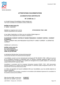 ATTESTATION D`ACCREDITATION N° 2-1445 rév. 2