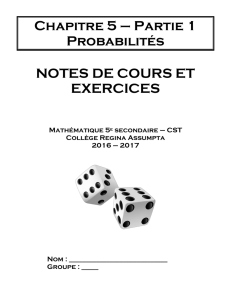 Chapitre 5 – Partie 1 Probabilités NOTES DE COURS ET EXERCICES