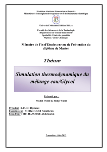 Simulation thermodynamique du mélange eau/Glycol