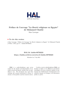 Préface de l`ouvrage ``La liberté religieuse en Egypte`` de - Hal-SHS