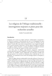 13 Les religions de l`Afrique traditionnelle : interrogations