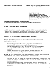 Loi N 2004-036 relatif aux medicaments, aux dispositifs medicaux