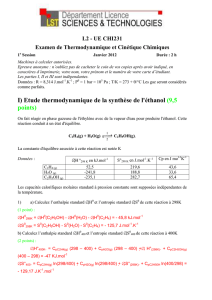 I) Etude thermodynamique de la synthèse de l`éthanol (9,5 points)