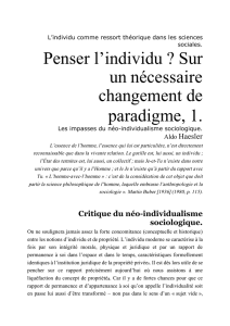 Penser l`individu ? Sur un nécessaire changement de paradigme, 1.