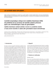 L`activité enzymatique sérique de la Cytidine Deaminase (CDA) est