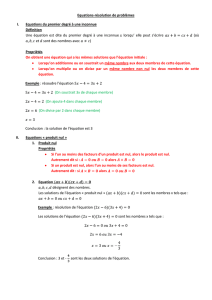 Equations-résolution de problèmes I. Equations du premier degré à