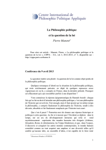La Philosophie politique et la question de la loi Pierre Manent1