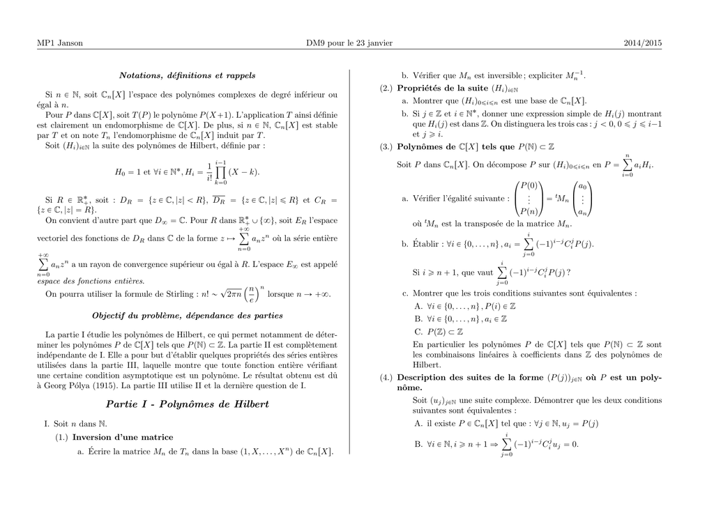 Partie I Polynomes De Hilbert