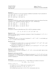 Algèbre. Fiche n  5 Polynômes et fractions rationnelles Exercice 1