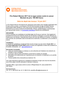Prix Robert Wenner 2017 de la Ligue suisse contre le cancer