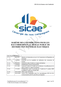 Barème de facturation des raccordements au réseau de distribution