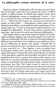 La philosophie comme mémoire de la mort