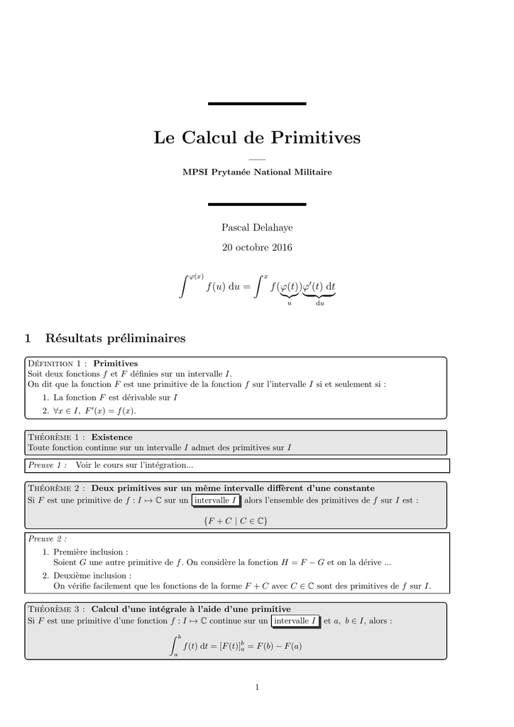 Le Calcul De Primitives