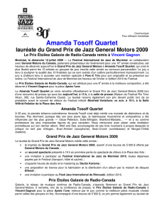 Amanda Tosoff Quartet lauréate du Grand Prix de Jazz General