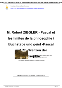 M. Robert ZIEGLER - Pascal et les limites de la philosophie