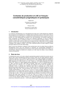 Contextes de production et LAE en français : caractéristiques