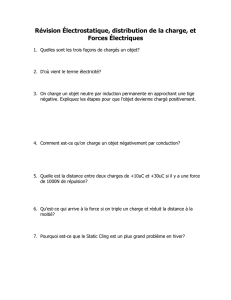 Révision Électrostatique, distribution de la charge, et Forces