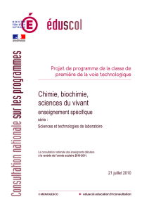 Projet de programme de chimie, biochimie, sciences du vivant, série