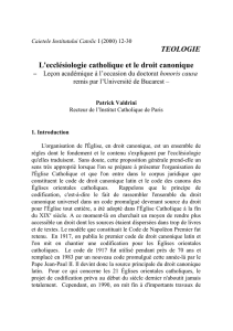 TEOLOGIE L`ecclésiologie catholique et le droit canonique