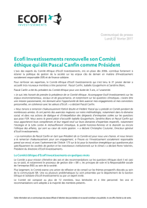 Ecofi Investissements renouvelle son Comité éthique qui élit Pascal