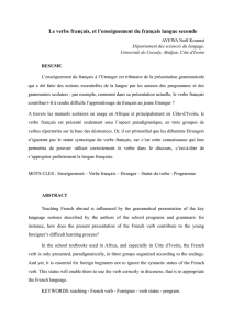 Le verbe français, et l`enseignement du français langue seconde