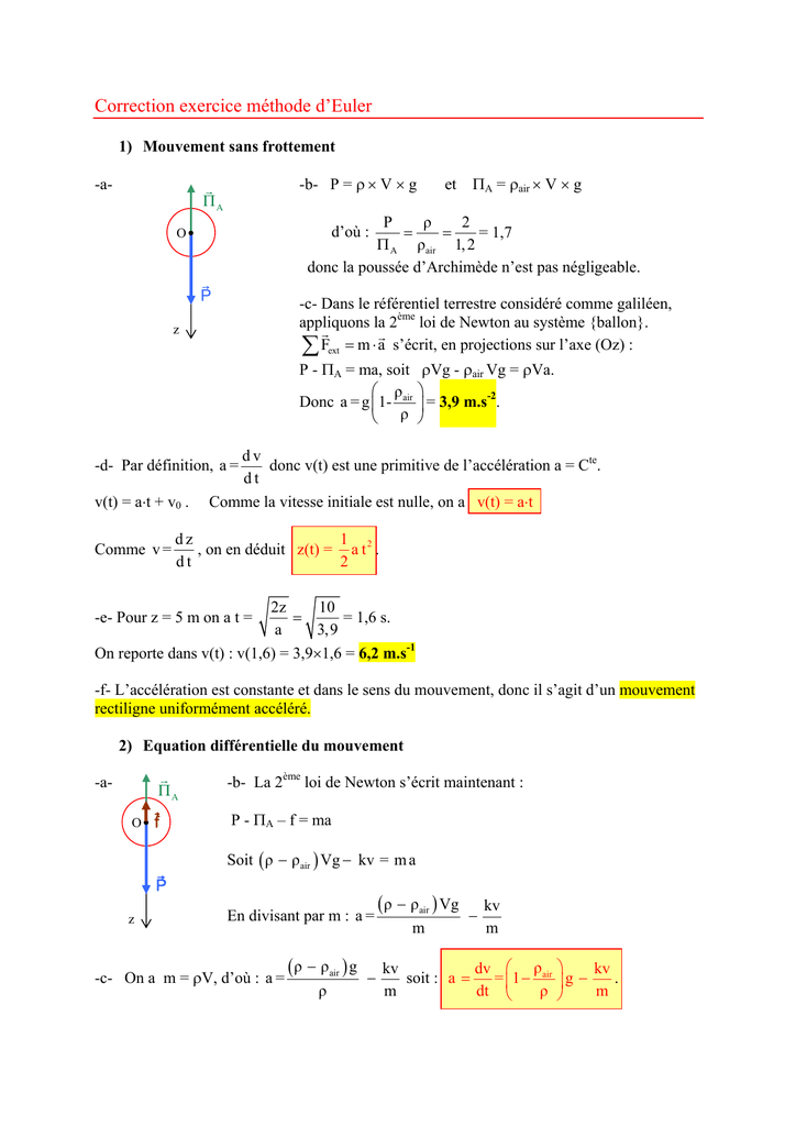 Correction Exercice Methode D Euler