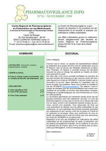 Pharmacovigilance Info n° 10 - Faculté de Pharmacie de Clermont