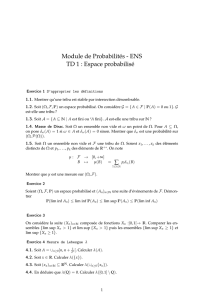 Module de Probabilités - ENS TD 1 : Espace probabilisé
